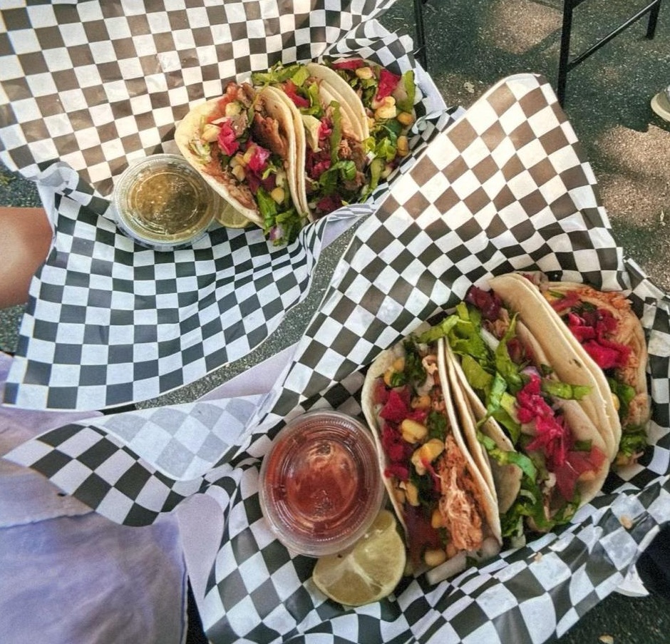 Tackia tacos and nachos collage background